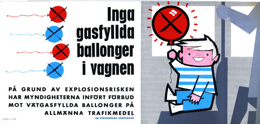 1960-talsannons från Stockholms Spårvägar om ballongförbud i kollektivtrafiken. (Från Spårvägsmuseet.)
